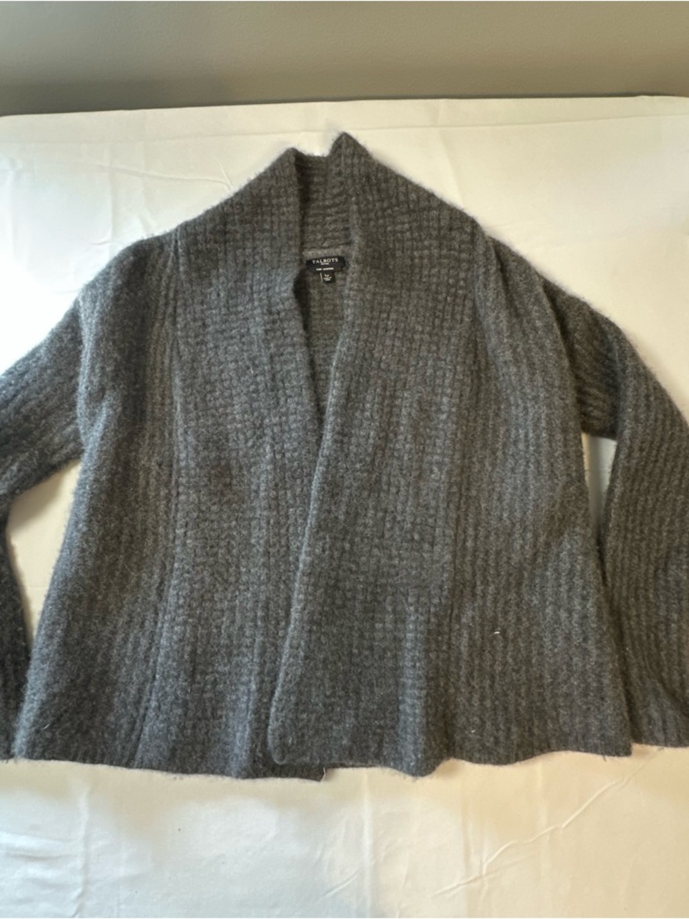 Talbots Charcoal Gray Open-Front Ribbed Cardigan 100% cashmere